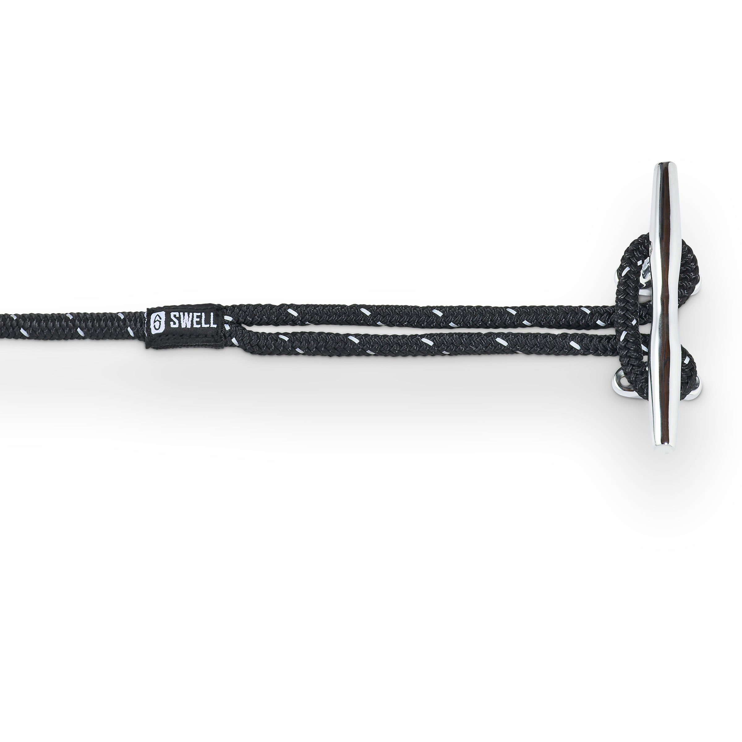 Cleat Image of Black 15ft dock lines made from UV-resistant nylon with reflective weave – SWELL Wakesurf