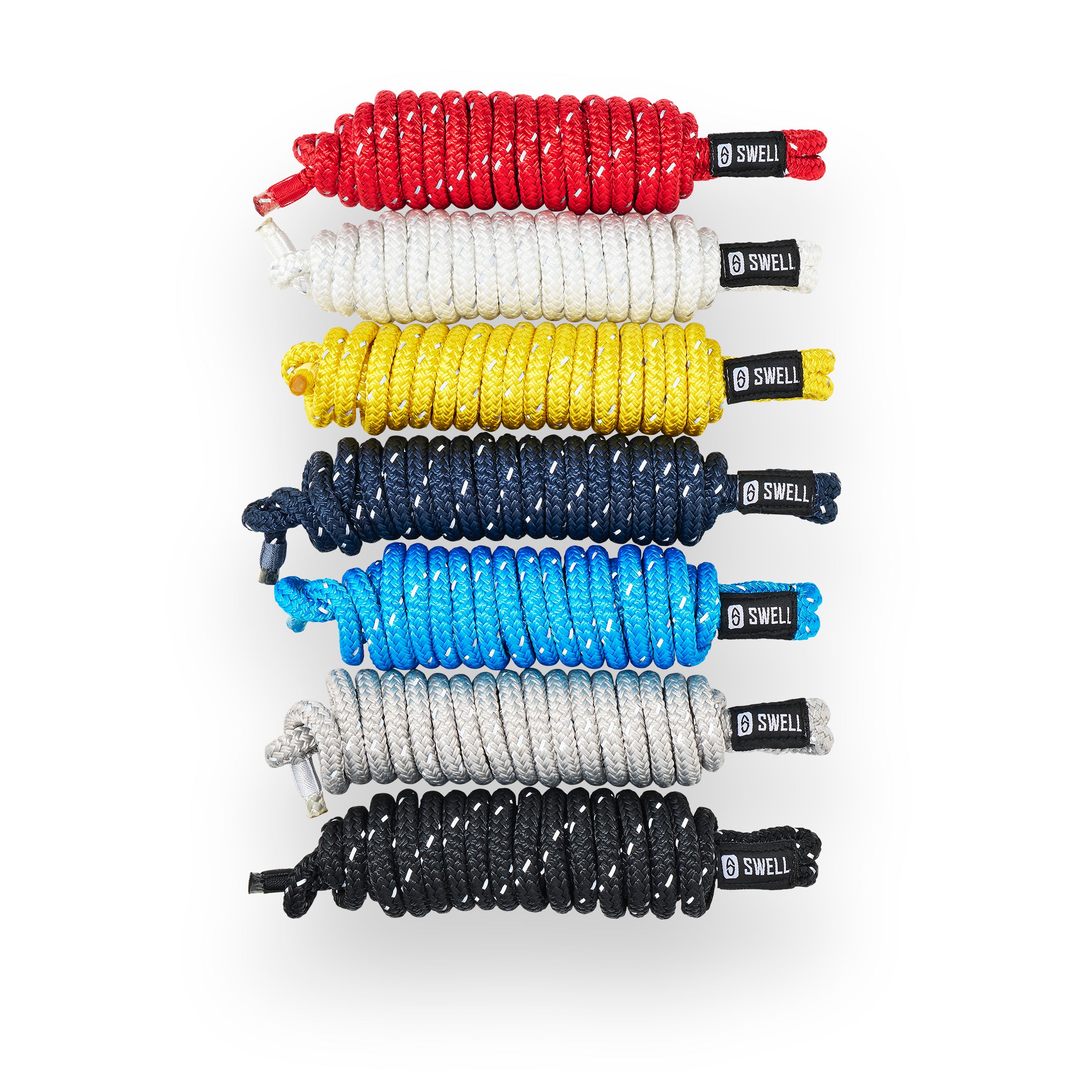 Family Colors Stacked of 15ft dock lines made from UV-resistant nylon with reflective weave – SWELL Wakesurf