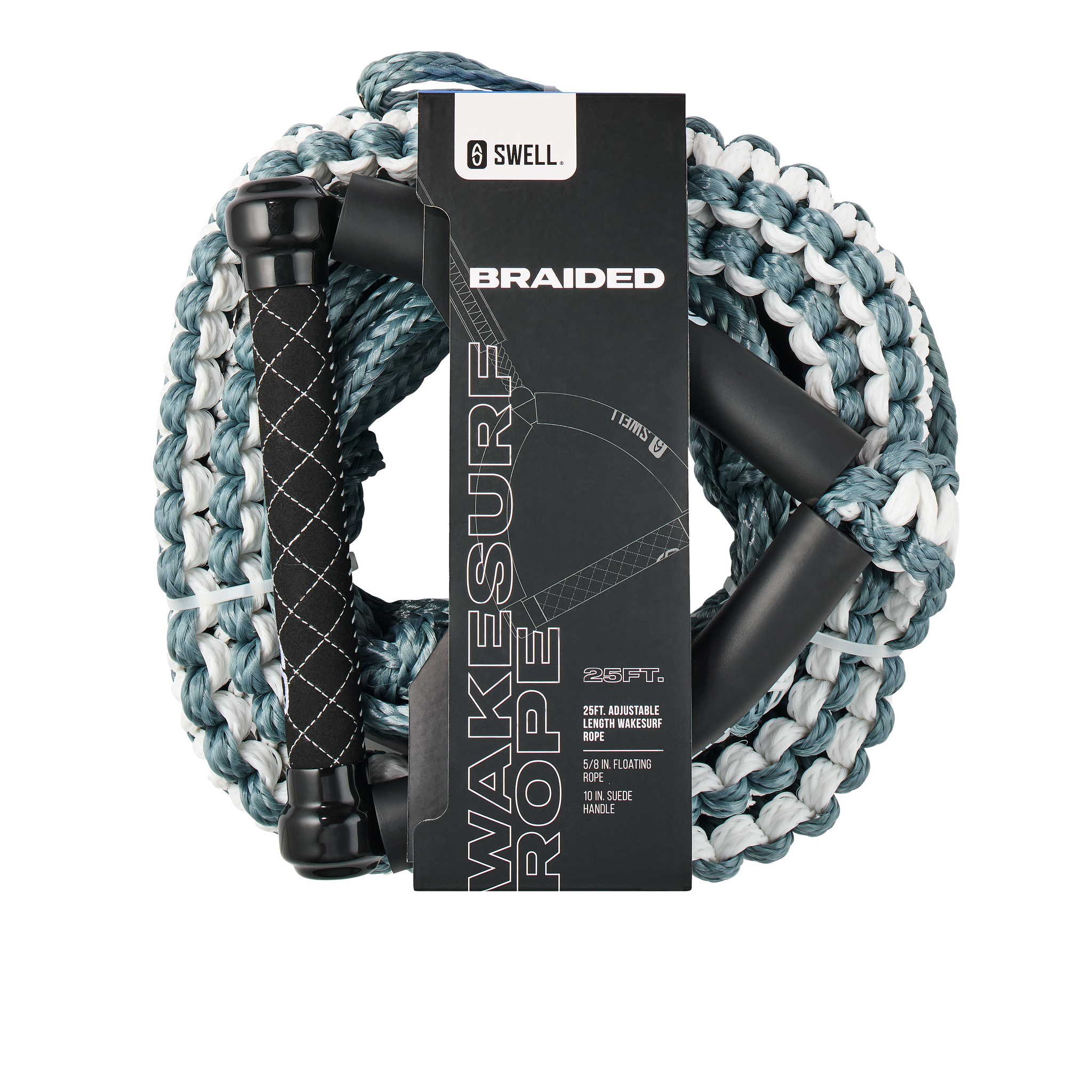 SWELL Wakesurf Premium Braided Wakesurf Rope - 25 ft Adjustable Length
