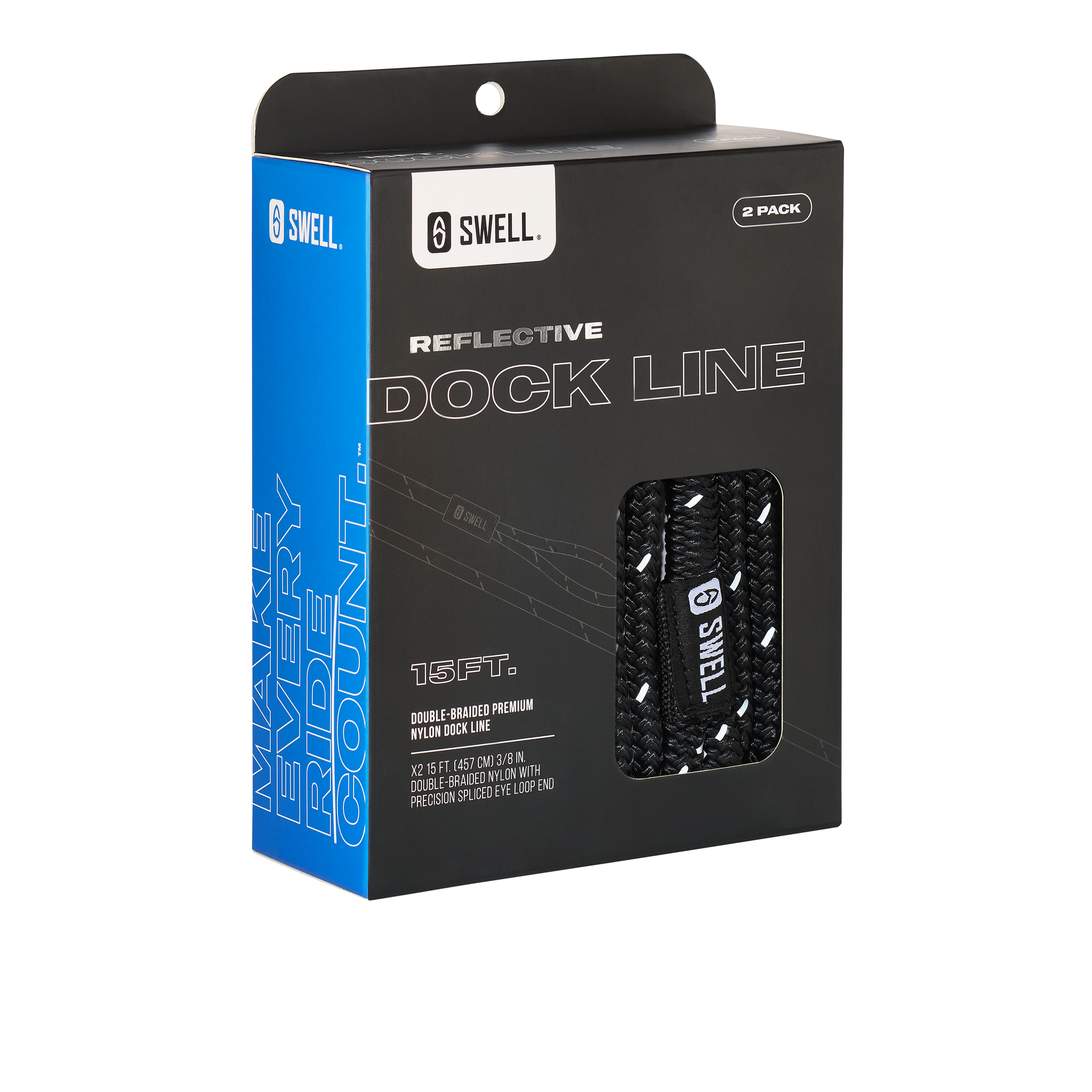 Reflective Double Braided Dock Line 15 ft. 3/8 in. - 2-Pack