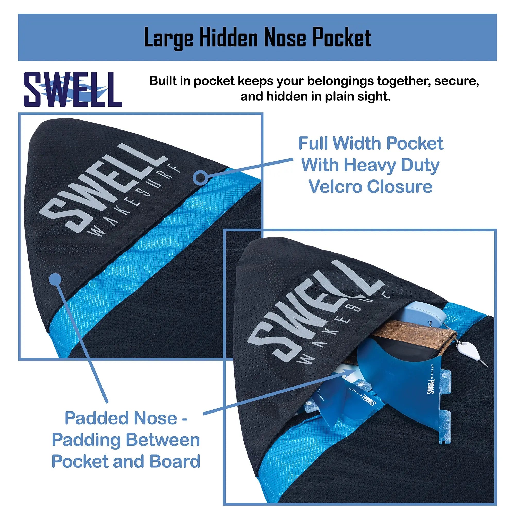 SWELL Wakesurf Board Surf Sock - Padded Nose With Nose Pocket SWELL Wakesurf